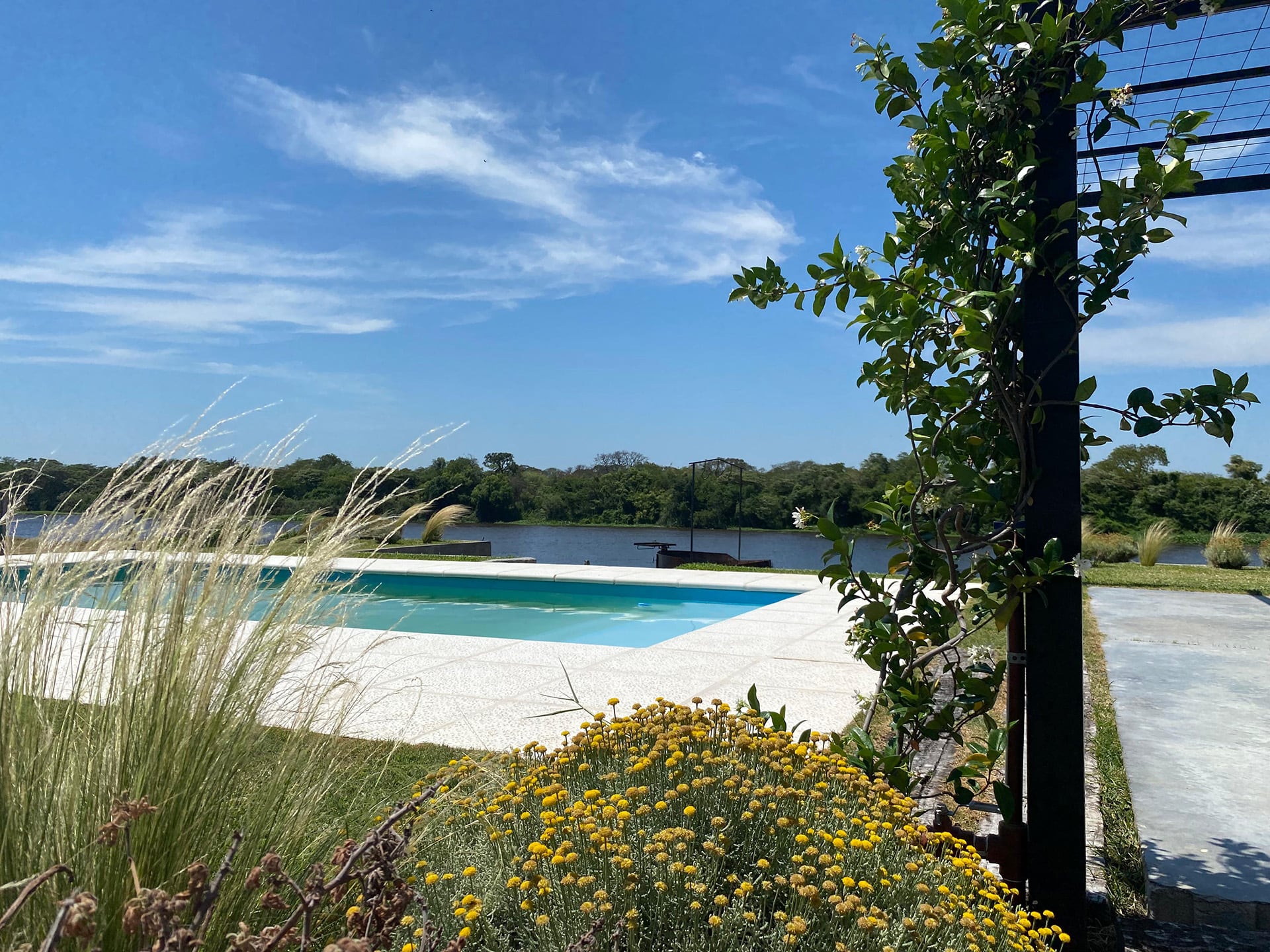 Ceibos, sauces y aromitos rodean la propiedad, creando rincones mágicos con vegetación autóctona