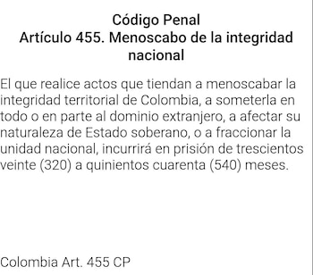 La denuncia penal se apoya en los artículos 455 y 458 del Código Penal sobre menoscabo de la integridad nacional y participación en hostilidades contra la patria - crédito @AntonioSanguino/X