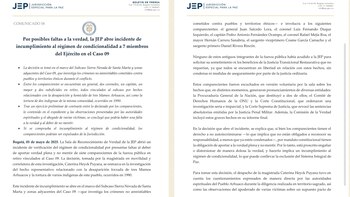 Comunicado JEP sobre incidente de incumplimiento a soldados por caso de crimen contra tres miembros de la comunidad arhuaco - crédito JEP