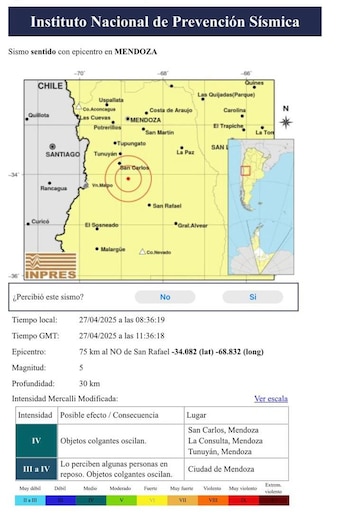 Sismo en Mendoza de 5°,