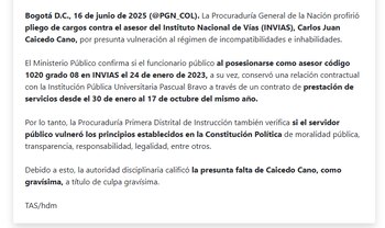 La Procuraduría indicó que Caicedo