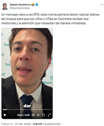 Daniel Quintero intensifica controles sobre EPS por deficiencias en servicios - crédito @QuinteroCalle/X