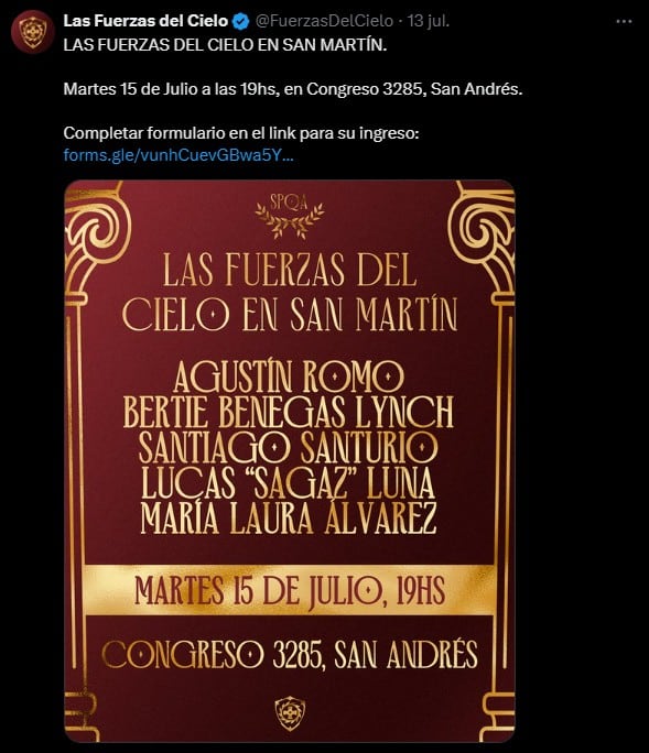 Convocatoria de Las Fuerzas del Cielo