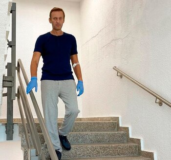 Navalny, bajando unas escaleras por
