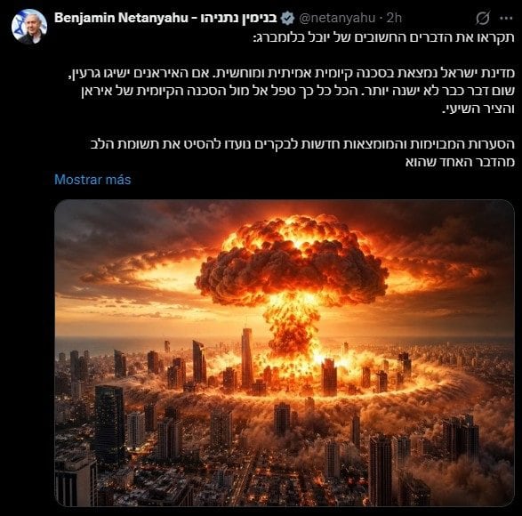 Netanyahu advierte de un "segundo holocausto" con un ataque nuclear sobre Tel Aviv a dos días de las elecciones