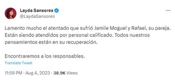 Tweet de Layda Sansores sobre