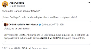 Cruce de declaraciones entre Aida Quilcué y De La Espriella Presidente por fondos del BID para transición de gobierno - crédito @aida_quilcue/X