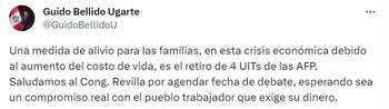 Mensaje escrito por el expremier.