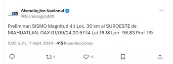 Se registró un sismo en