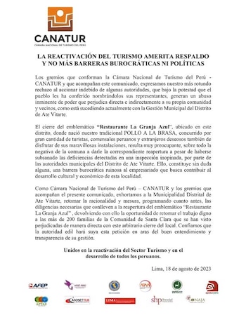 Canatur exhortó a la Municipalidad