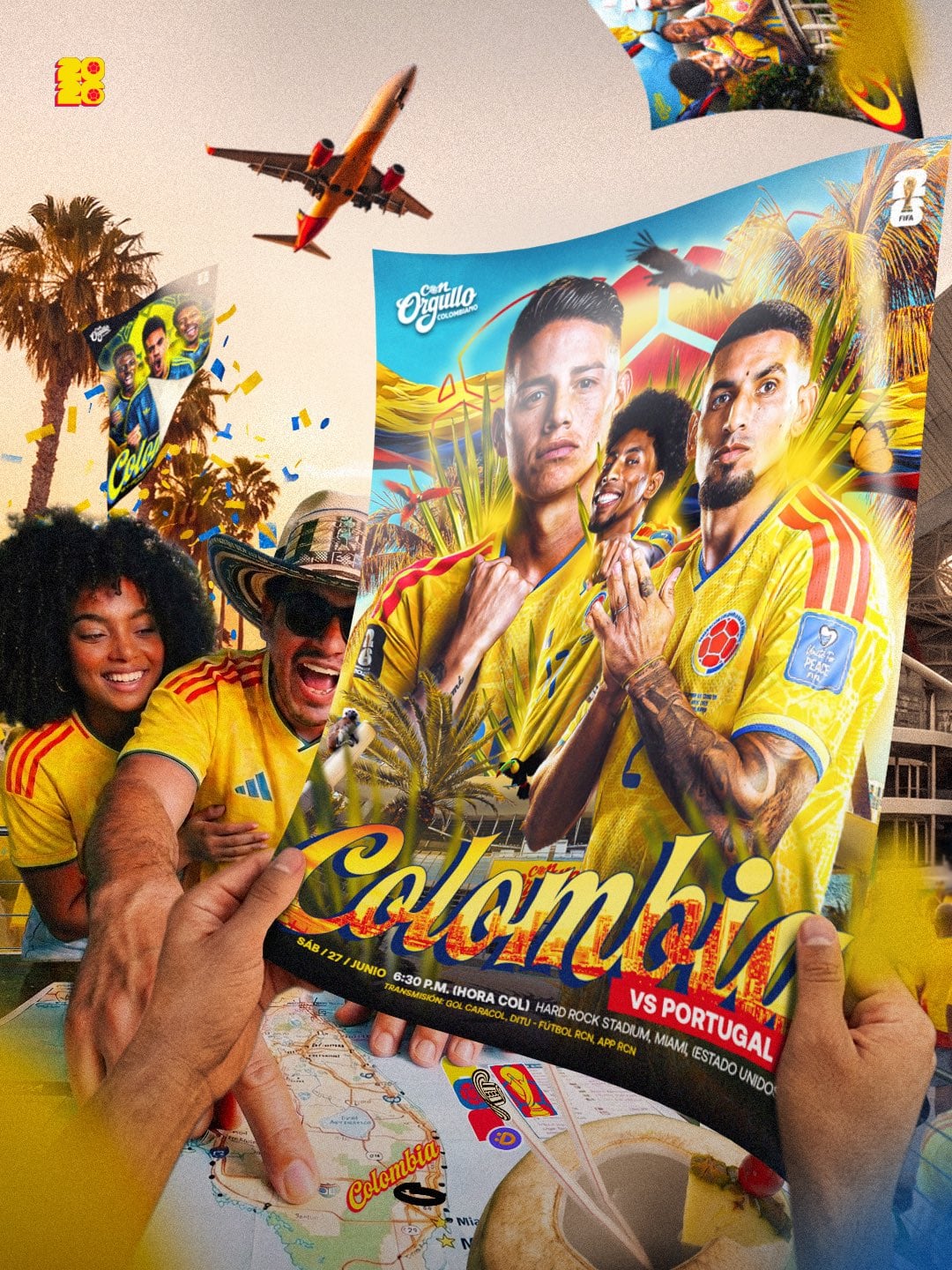 James Rodríguez, Johan Mojica y Daniel Muñoz son los protagonistas de la Tricolor-crédito @FCFSeleccionCol/X