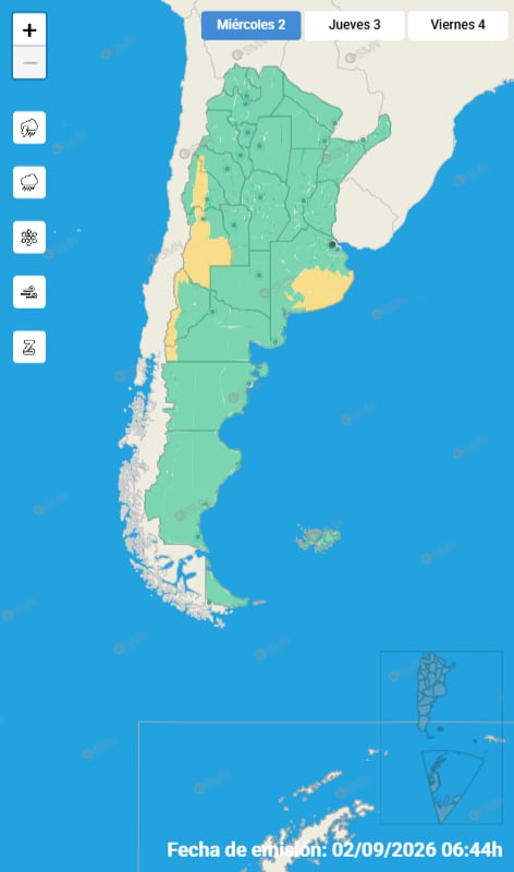 Las alertas por tormentas en el este y por fuertes vientos y nevadas al oeste