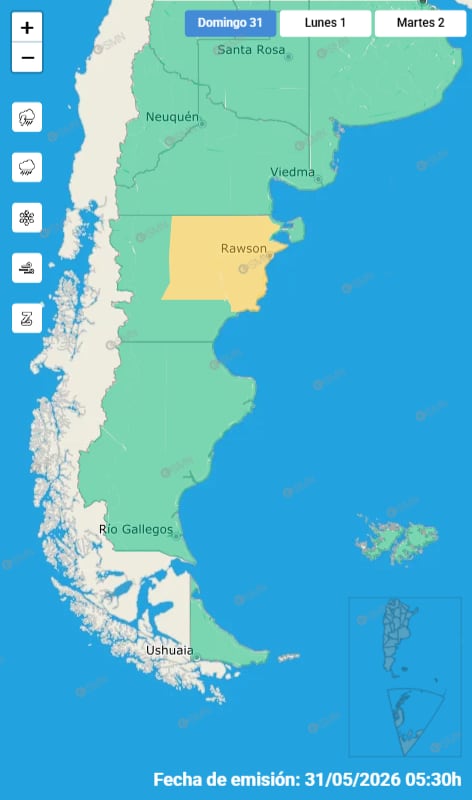 El Servicio Meteorológico Nacional emitió una alerta amarilla por lluvias para la provincia de Chubut.