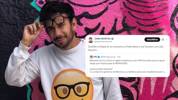 Gabriel Montiel, alias Werevertumorro, sonriendo y sosteniendo unas gafas en la frente. Parte de un tuit que muestra su crítica al PRI y Morena es visible a la derecha
