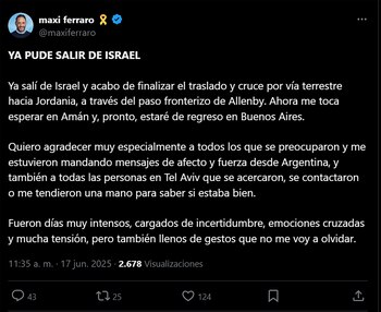 Maximiliano Ferraro confirmó que salió de Israel