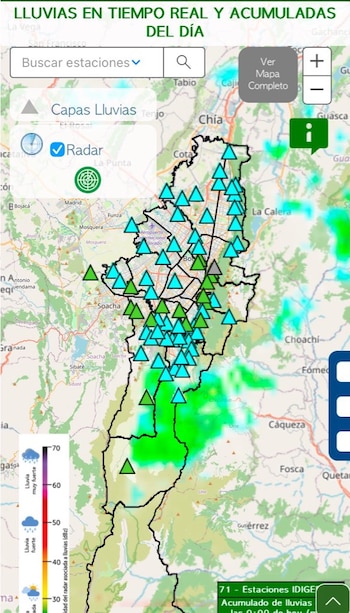 Las autoridades reportaron lluvias moderadas en Usme y Ciudad Bolívar y recomendaron a los conductores transitar con precaución - crédito @IDIGER/X