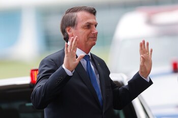 Brazil's President Jair Bolsonaro gestures