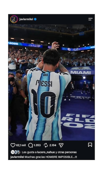 Milei saludó a Messi en el día de su retiro