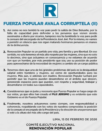 Renovación Popular emitió un comunicado