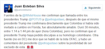 Mensaje publicado por el periodista