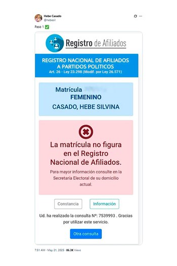 Hebe Casado compartió su desafiliación