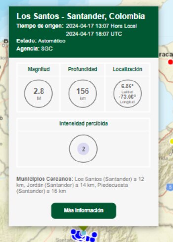 Sismo en Los Santos, Santander