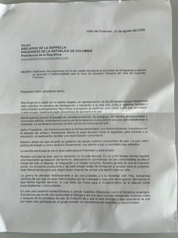 Carta Coordinadora Nacional Ejército Bolivariano a Abelardo de la Espriella - crédito Captura de Pantalla X/Caracol Radio