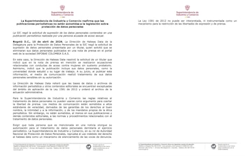 La SIC prioriza la libertad de prensa sobre la protección de datos personales en contenidos periodísticos en Colombia - crédito @sicsuper/X