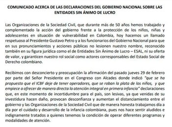 Organizaciones de sociedad civil le pidieron respeto al presidente Petro - crédito Confederación Colombiana de ONG