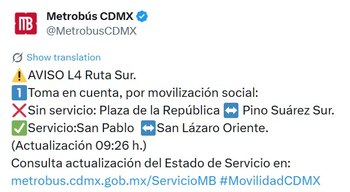 Avance en tiempo real de las diversas líneas de la red de transporte público capitalino.
