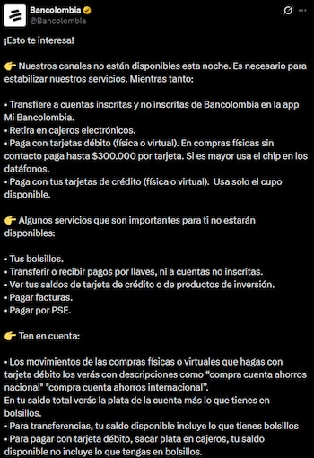 Bancolombia informó a través de