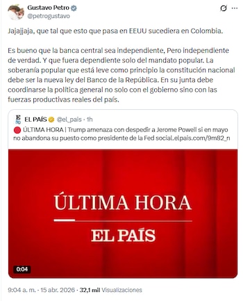 El jefe de Estado colombiano aseguró que la soberanía popular debe ser la nueva ley de la banca nacional - crédito @petrogustavo/X