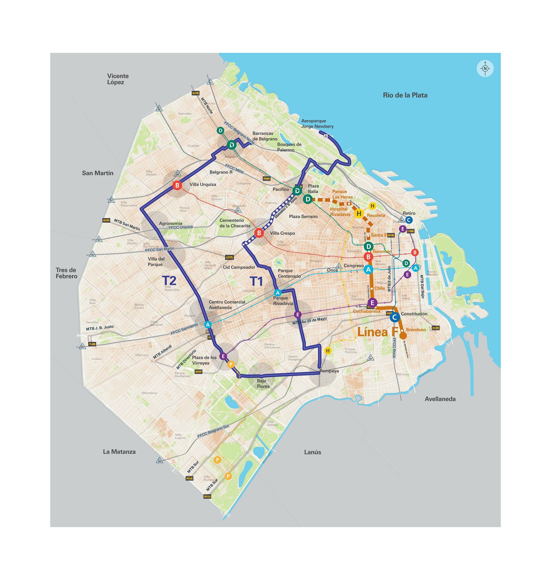 El mapa del recorrido del Trambus