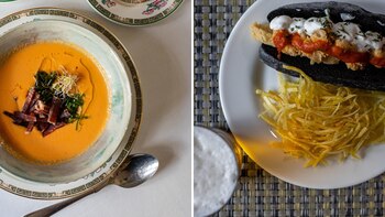 Salmorejo y calamares en un