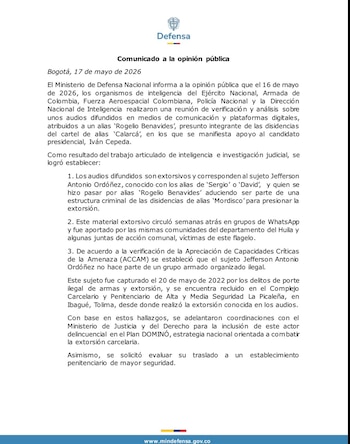 Um comunicado oficial da Defesa explicou que as fitas investigadas não correspondiam a grupos armados ilegais. - Proteger o crédito