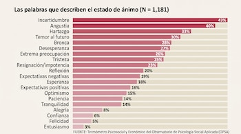 Gráfico de barras horizontales con porcentajes sobre el estado de ánimo encabezado por incertidumbre con el 43 por ciento.