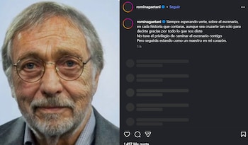Primer plano del actor Luis Brandoni, un hombre de edad avanzada con cabello gris, barba, bigote y gafas redondas