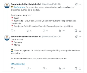 Las protestas provocaron reducción de rutas operativas en el sistema MIO, causando demoras y afectaciones al servicio de transporte público - crédito @MovilidadCali/X