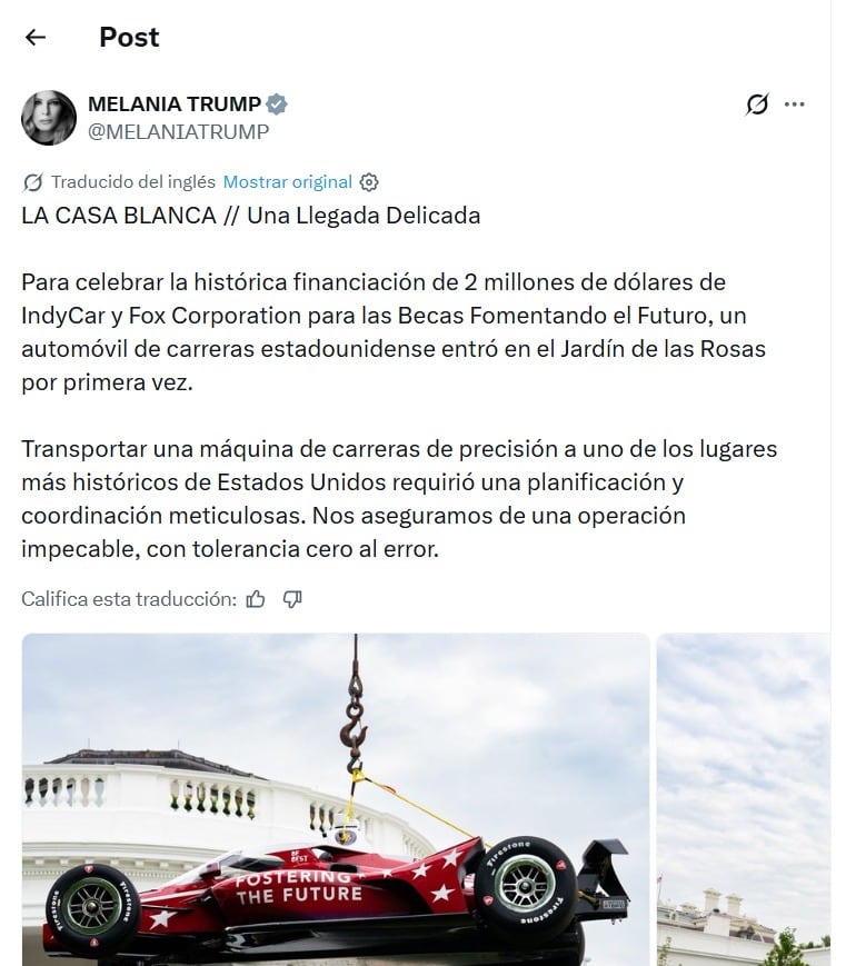 Comunicado de Melania Trump en X