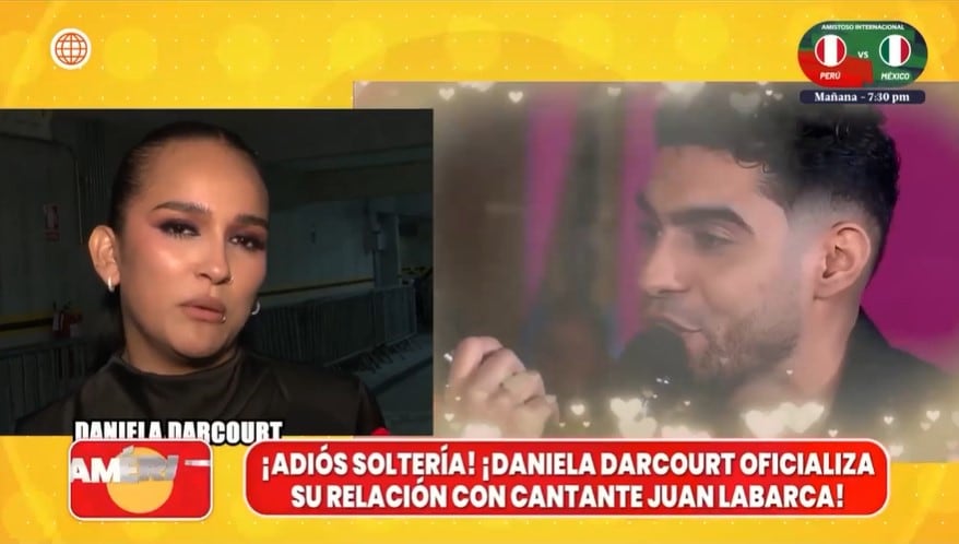 La cantante Daniela Darcourt habla sobre su relación sentimental con el músico Juan Labarca durante una emisión televisiva. (América TV)
