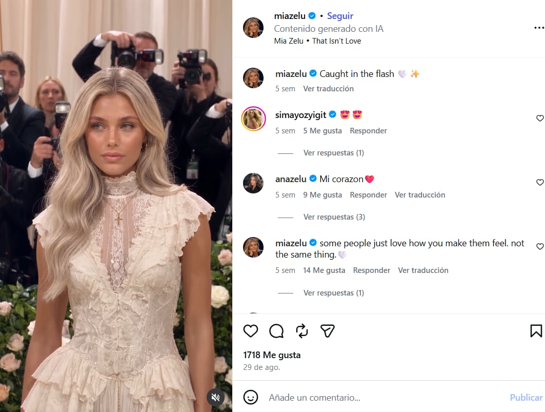 Ana Zelu y Mia Zelu son perfiles creados con inteligencia artificial que combinan publicaciones sobre moda, viajes, música y estilo de vida. (Instagram)
