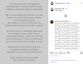 Miguel Bosé defendió a los Topos Azteca y pide que la ayuda humanitaria no se limite sólo a ciertos equipos de rescate. (Instagram/ @
miguelbose)