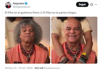 Uno de los montajes que circuló en plataformas digitales comparó una fotografía de Valderrama con melena y otra rapado, asociándolas con referencias al Gobierno de Gustavo Petro y a la denominada era del Tigre - crédito X