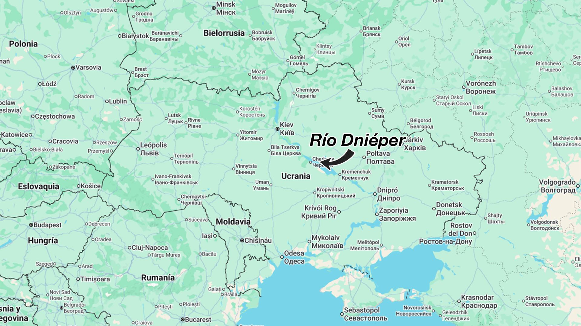 Kellogg propuso como barrera natural el río Dniéper, que atraviesa de norte a sur el centro de Ucrania