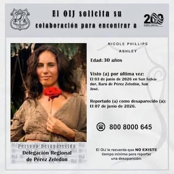 Ashley Phillips fue vista por última vez el pasado 3 de junio en la localidad de San Salvador de Barú, Pérez Zeledón.