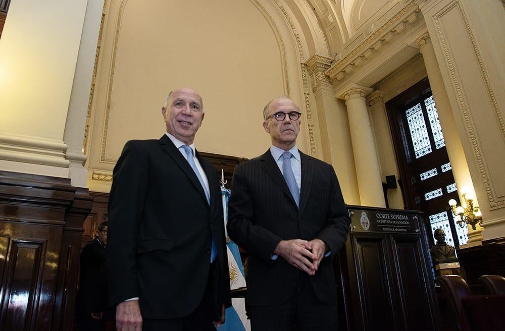 Ricardo Lorenzetti y Carlos Rosenkrantz durante la presentación del proyecto para agilizar la designación de jueces