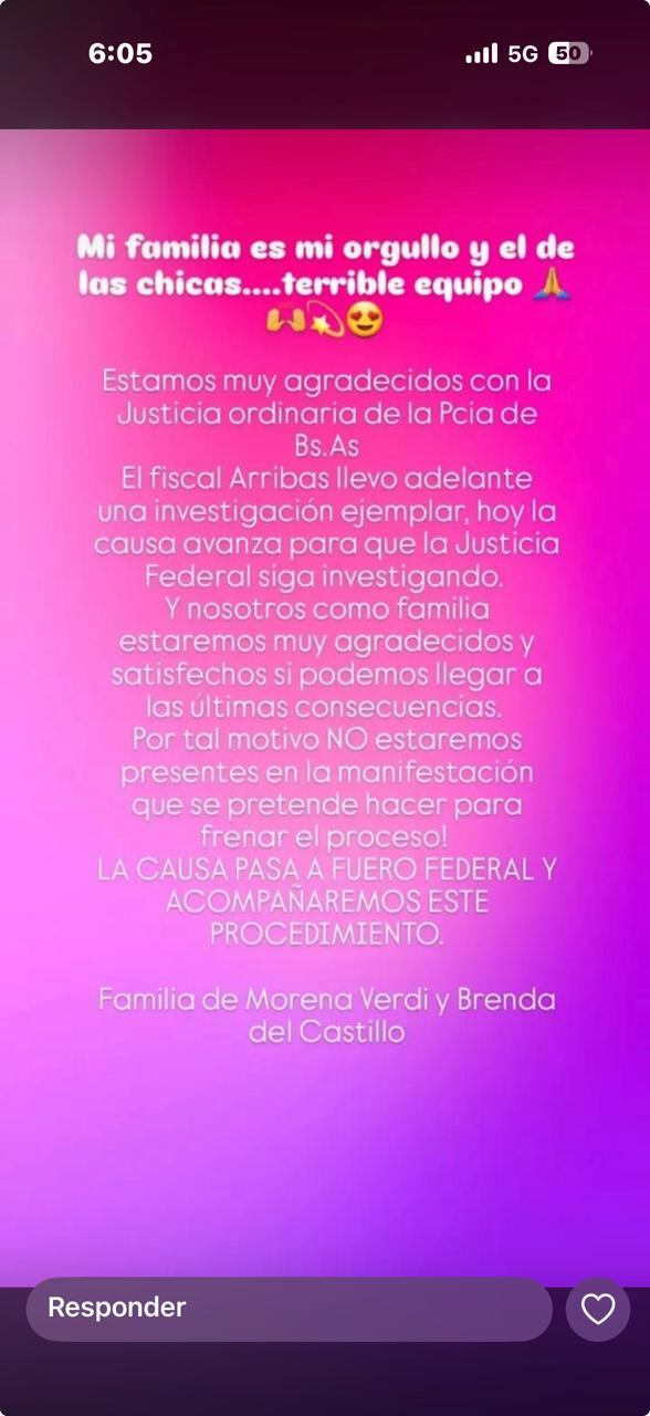 La declaración conjunta de las famllias de Brenda y Morena