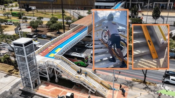 Abren al público nuevo puente peatonal frente al centro comercial El Edén de Bogotá: incluye rieles en sus escaleras para bicicletas