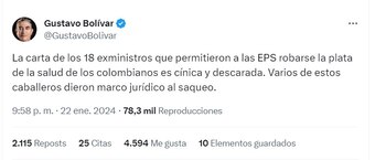 Gustavo Bolívar critica a los