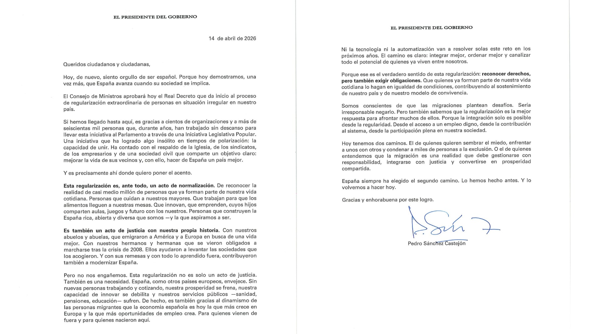 El presidente del Gobierno, Pedro Sánchez, publica una carta a la ciudadanía en sus redes sociales. (@sanchezcastejon/C(